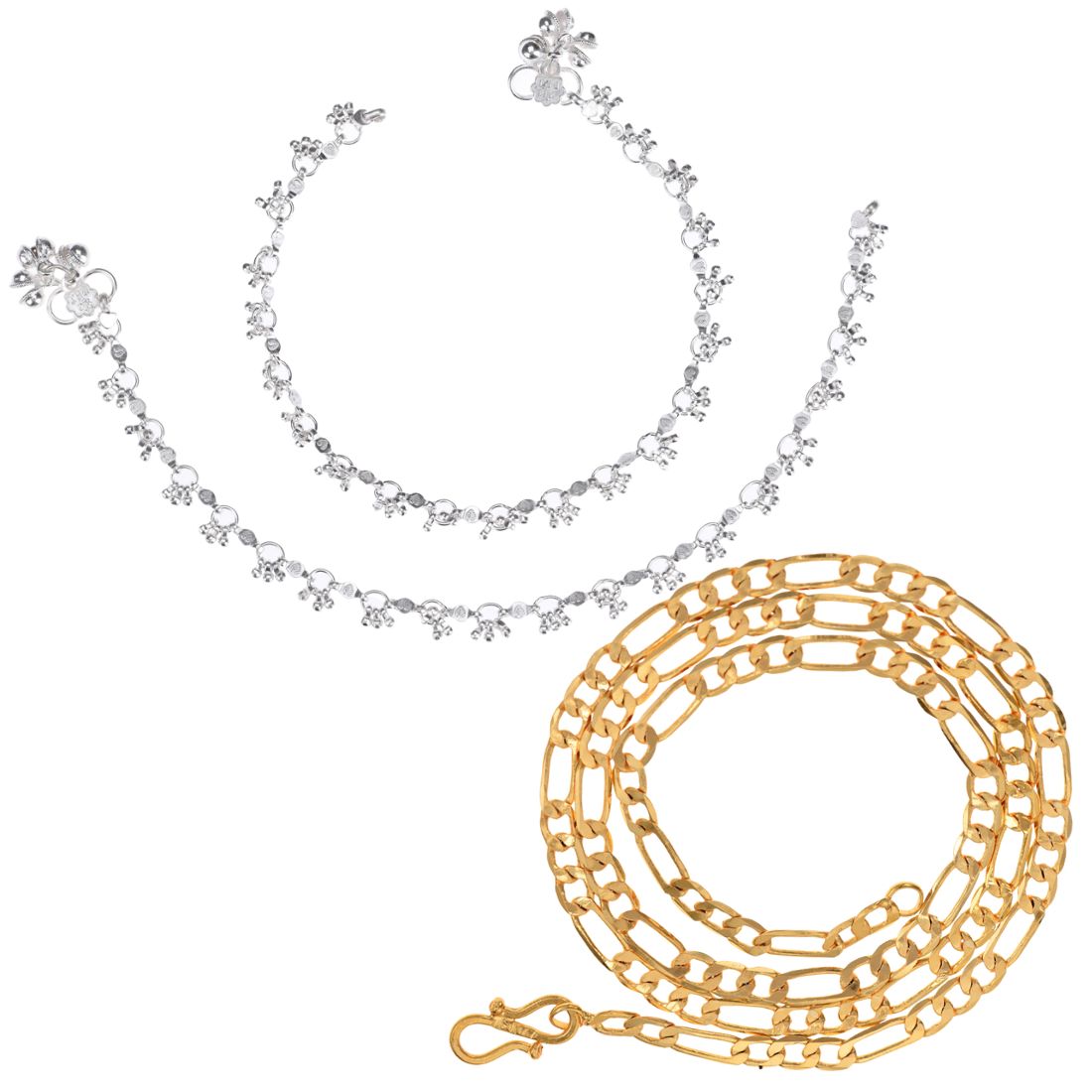 Silver Plated Anklets & 22 inch Gold Plated Chain