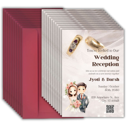 Custom Wedding Invitation Cards with Envelopes | Pack of 12 | One side Printed