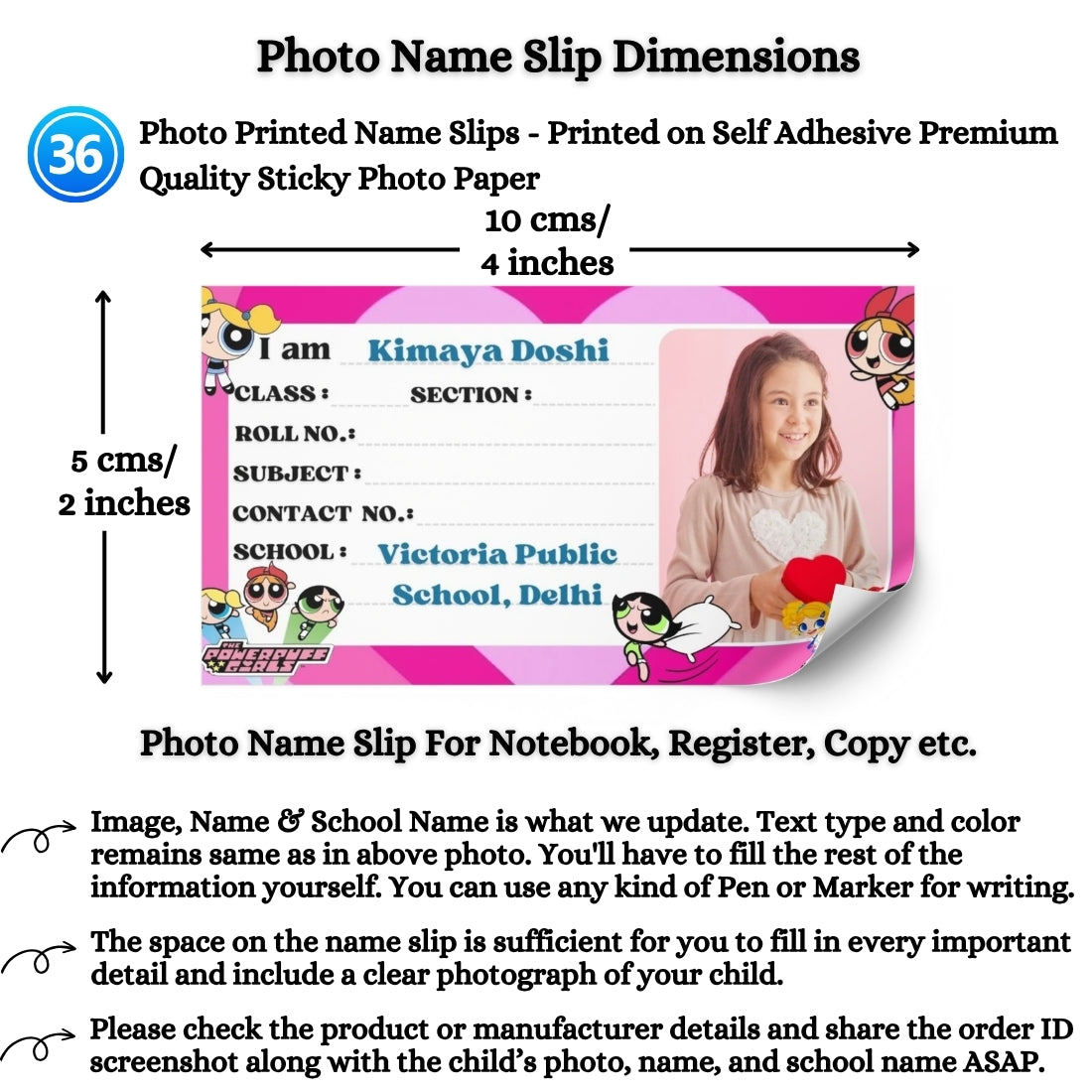 Kids Photo Name Slips Pack of 36