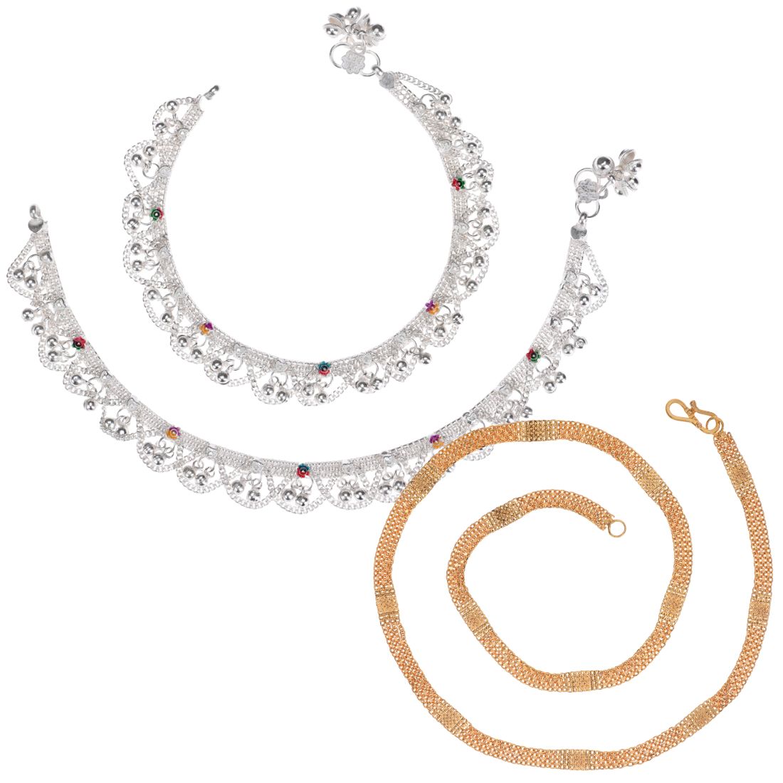 Silver Plated Anklets & 22 inch Gold Plated Chain