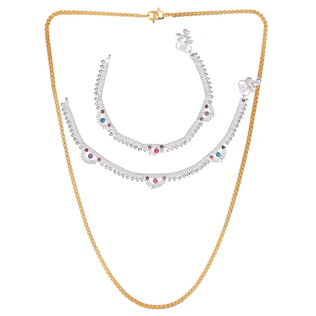 Silver Plated Anklets & 22 inch Gold Plated Chain
