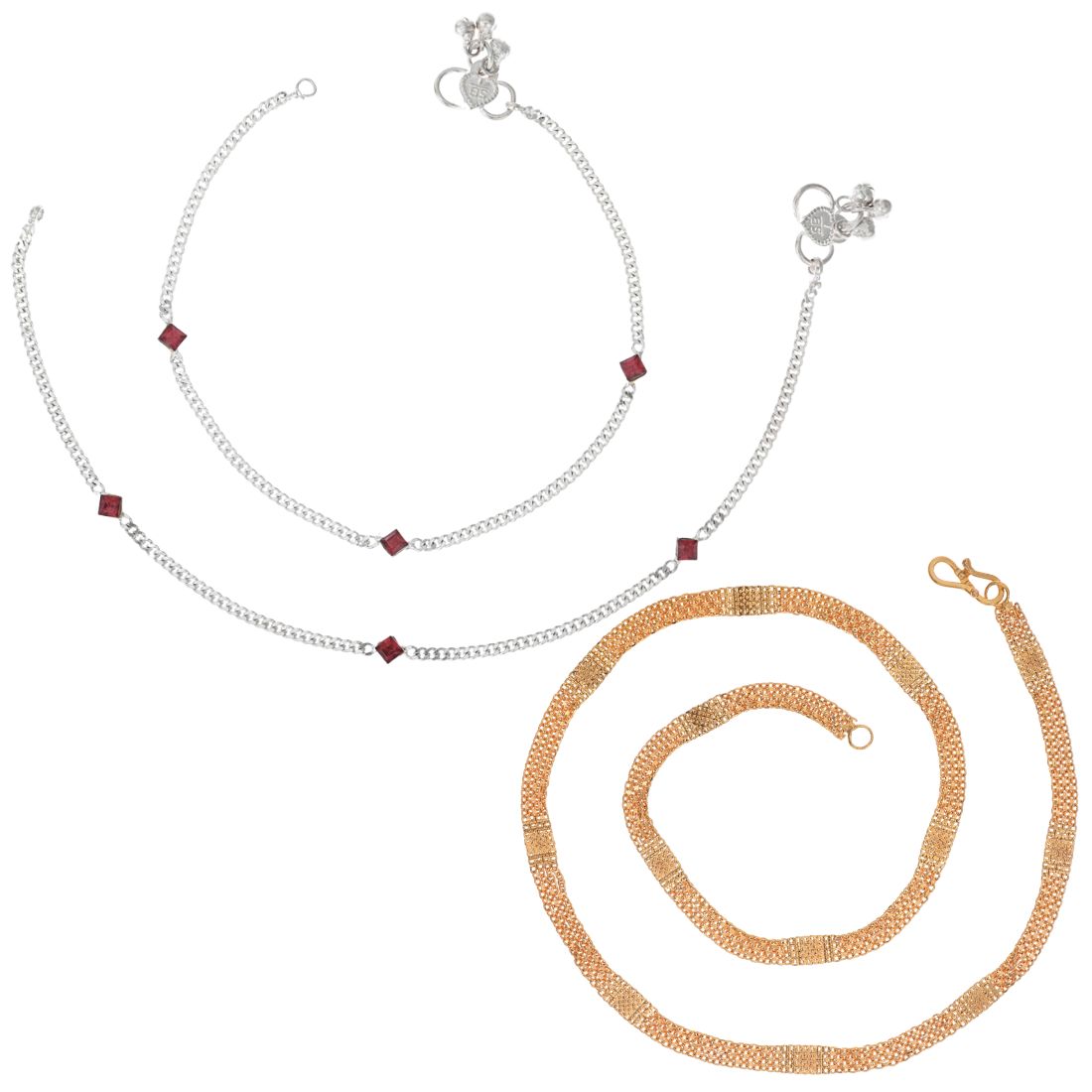 Silver Plated Anklets & 22 inch Gold Plated Chain