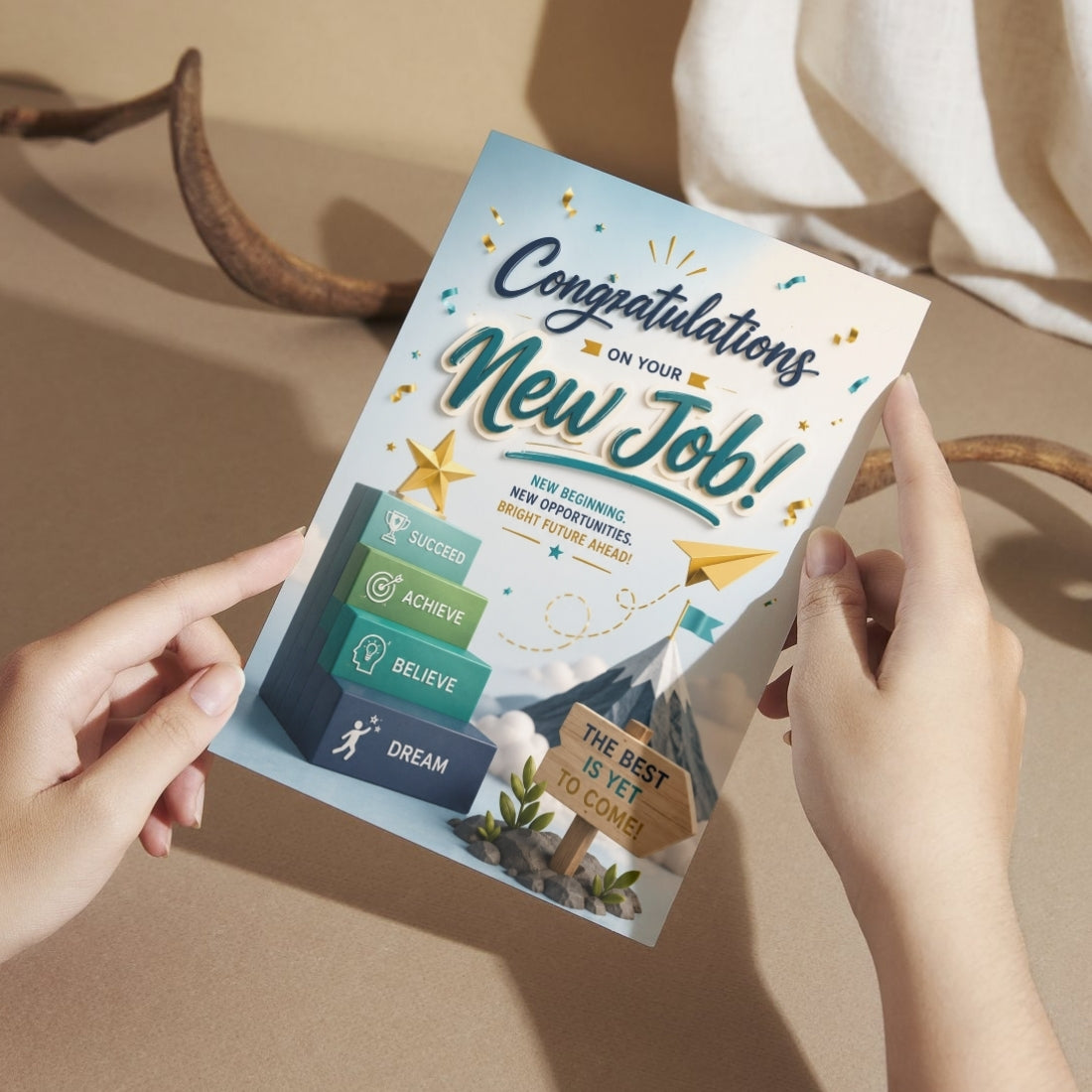 Congratulations on New Job Card — Printed Greeting Card, Multiple Sizes, Thick Photo Paper, Motivational Design