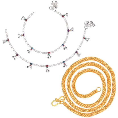 Silver Plated Anklets & 22 inch Gold Plated Chain