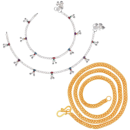 Silver Plated Anklets & 22 inch Gold Plated Chain