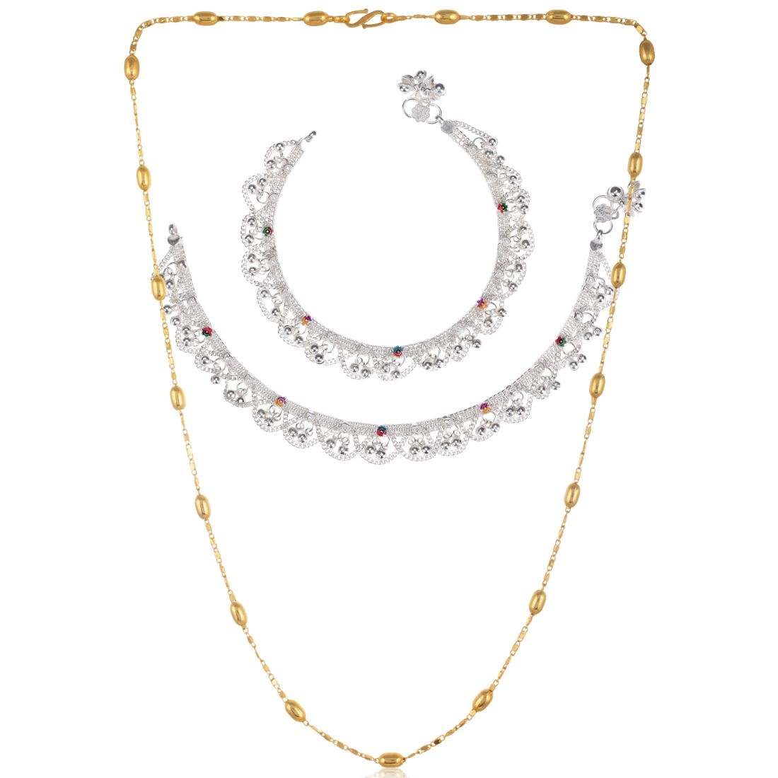 Silver Plated Anklets & 22 inch Gold Plated Chain