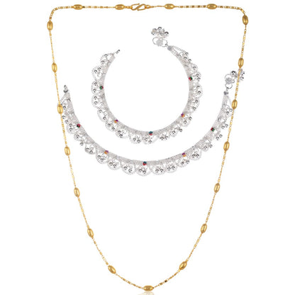 Silver Plated Anklets & 22 inch Gold Plated Chain