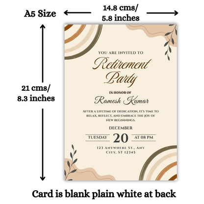 Customised Retirement Farewell Party Invitation Cards Pack of 12 with Envelopes