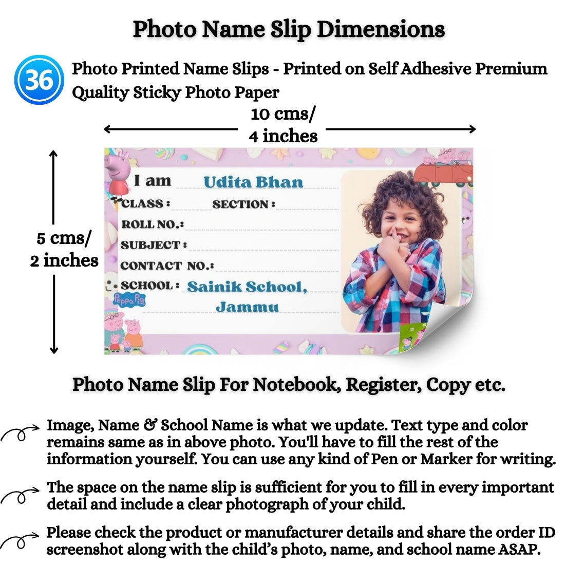 Kids Photo Name Slips Pack of 36