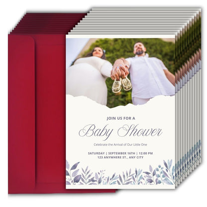 Customised Baby Shower Ceremony Photo Invitation Cards Pack of 12 with Envelopes