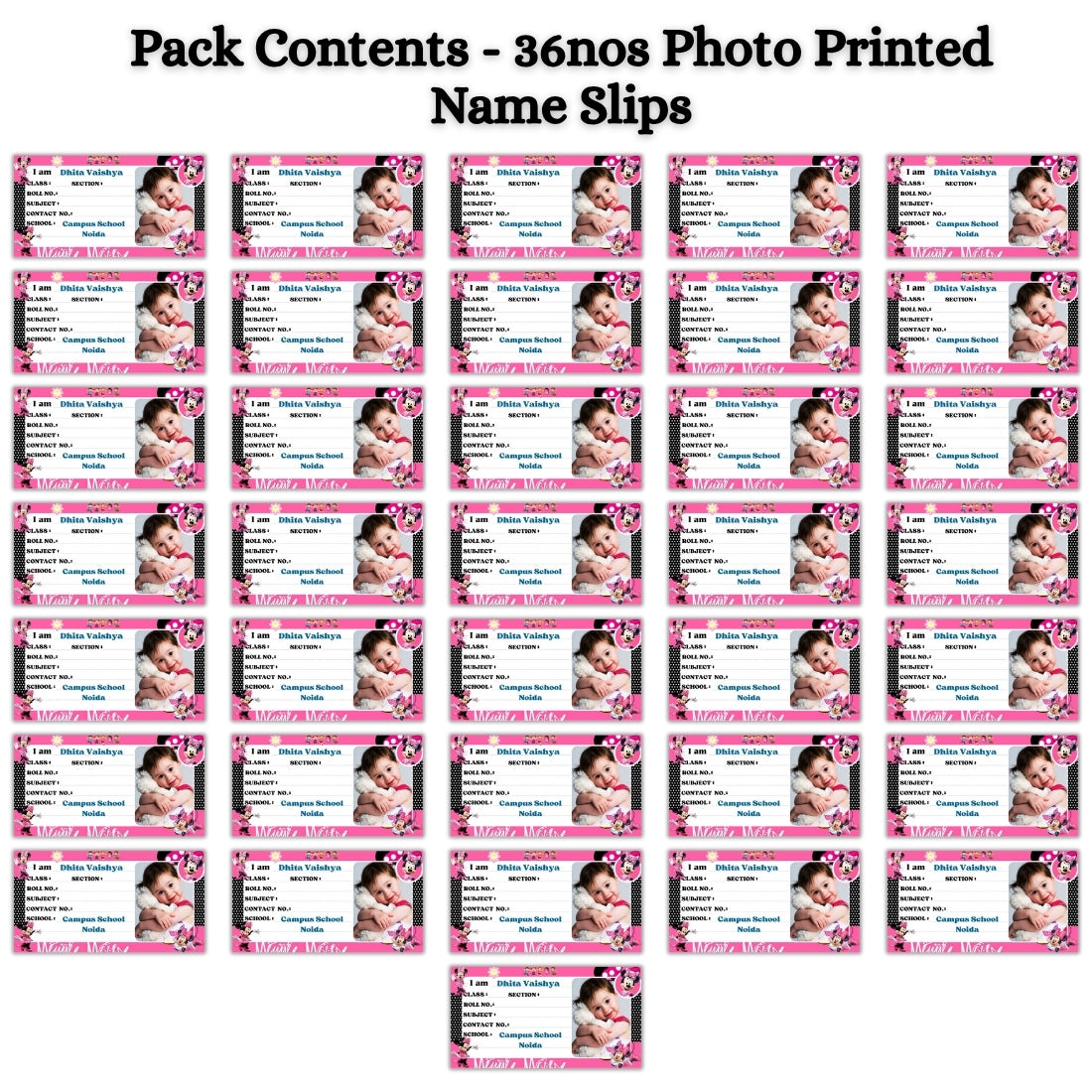 Kids Photo Name Slips Pack of 36