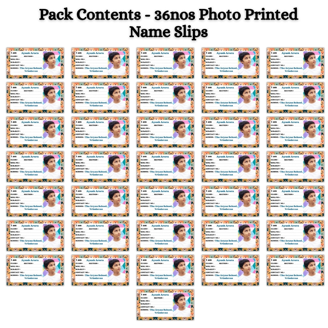 Kids Photo Name Slips Pack of 36