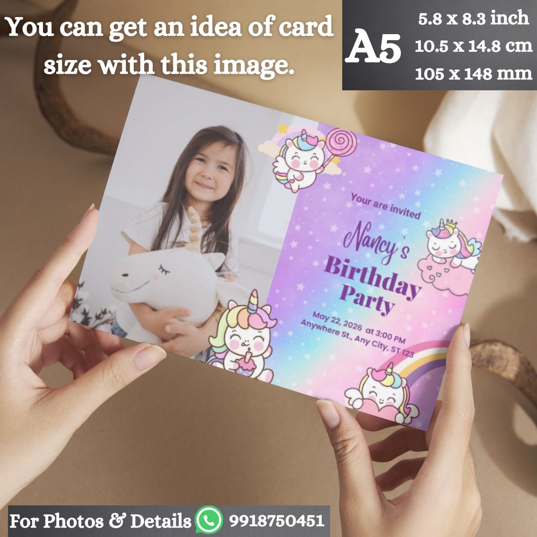 Custom Birthday Invitation Card for Kids with Envelopes | Pack of 12 | One side Printed