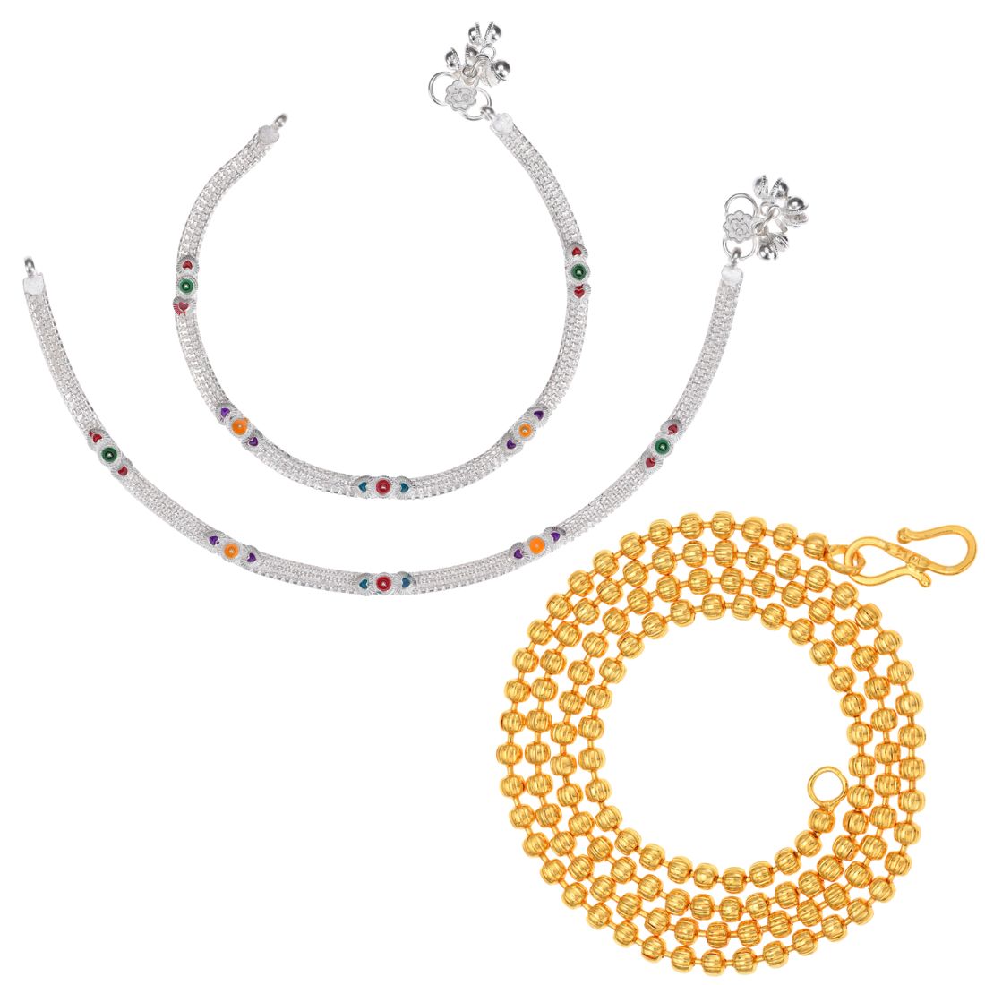 Silver Plated Anklets & 22 inch Gold Plated Chain