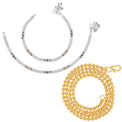 Silver Plated Anklets & 22 inch Gold Plated Chain