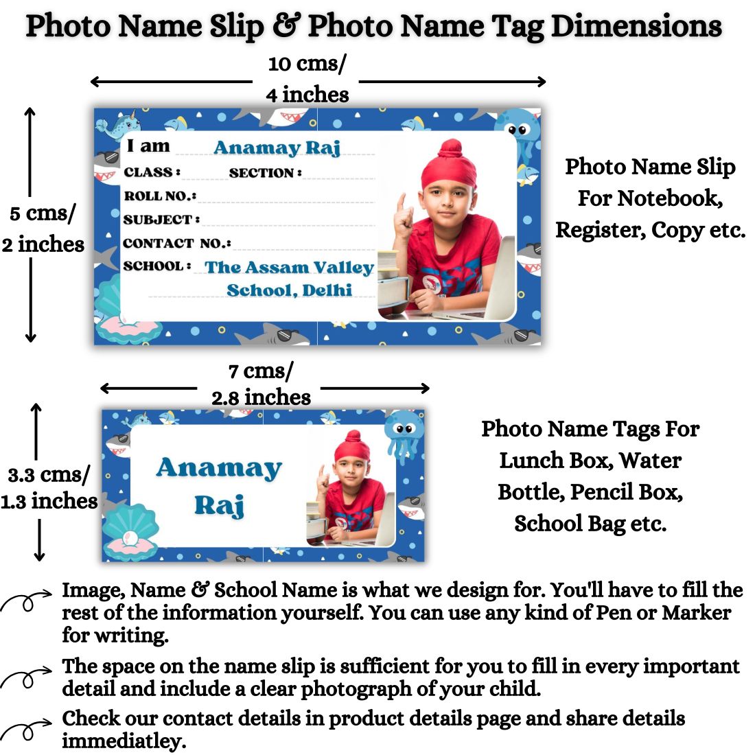 Kids Photo Name Slips & Tags | Pack of 63 | 36 Name Slips & 27 Tags