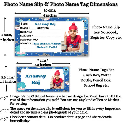 Kids Photo Name Slips & Tags | Pack of 63 | 36 Name Slips & 27 Tags