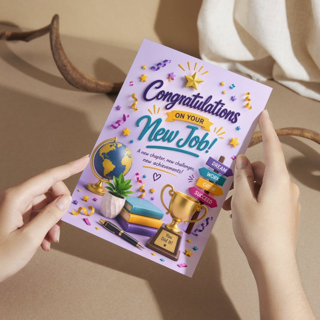 Congratulations on New Job Card — Printed Greeting Card, Multiple Sizes, Thick Photo Paper, Motivational Design