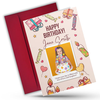 Photo Birthday Greeting Card with Inside Custom Text