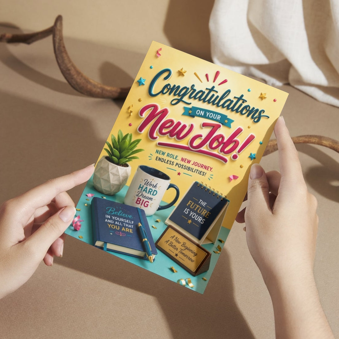 Congratulations on New Job Card — Printed Greeting Card, Multiple Sizes, Thick Photo Paper, Motivational Design