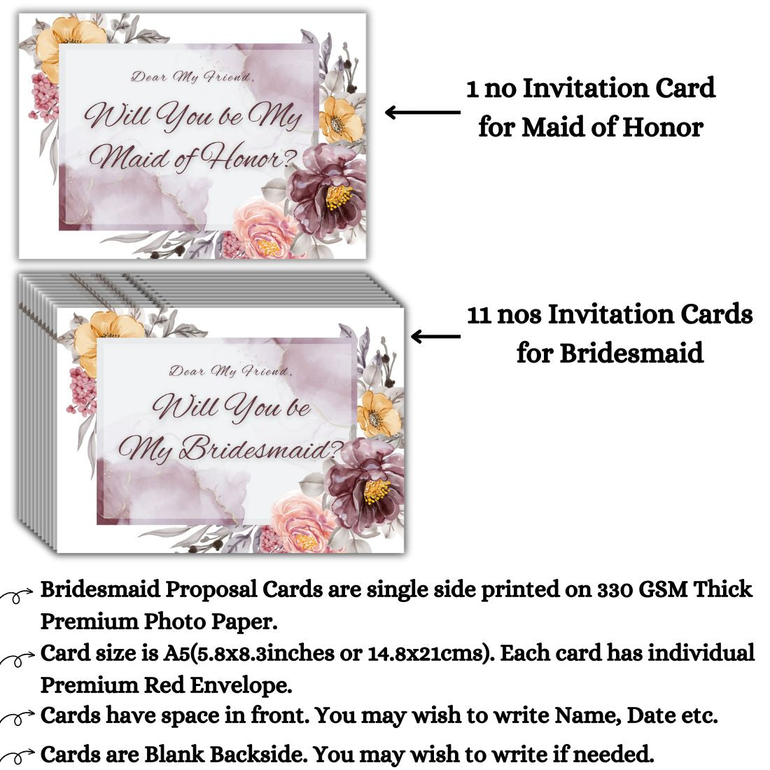 Bridesmaid Proposal Invitation Cards 5.8x8.3inch | Wedding Invite