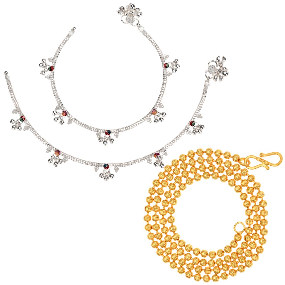Silver Plated Anklets & 22 inch Gold Plated Chain