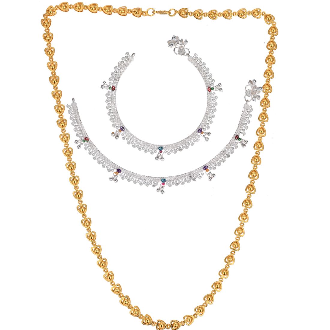 Silver Plated Anklets & 22 inch Gold Plated Chain