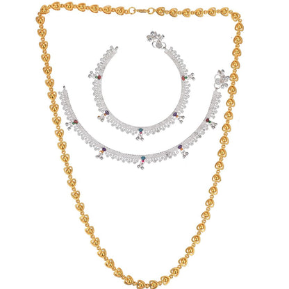 Silver Plated Anklets & 22 inch Gold Plated Chain