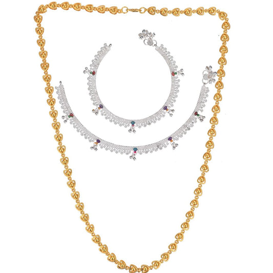 Silver Plated Anklets & 22 inch Gold Plated Chain