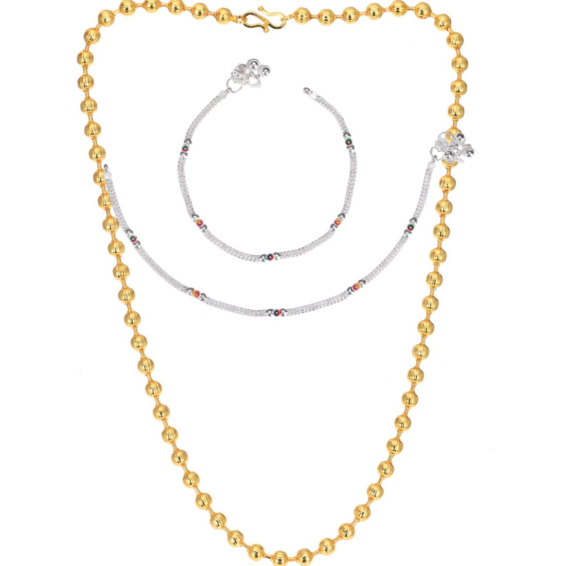 Silver Plated Anklets & 22 inch Gold Plated Chain