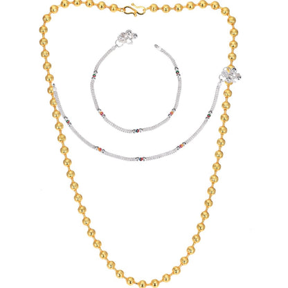 Silver Plated Anklets & 22 inch Gold Plated Chain