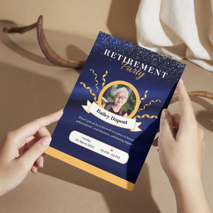 Customised Retirement Farewell Party Invitation Cards with Photo Pack of 12 with Envelopes