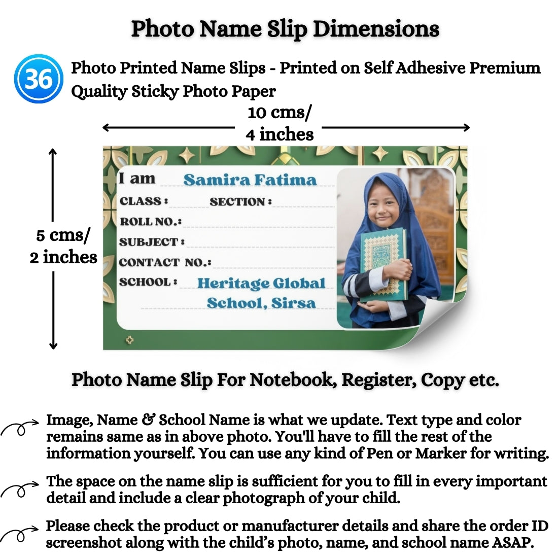 Kids Photo Name Slips Pack of 36