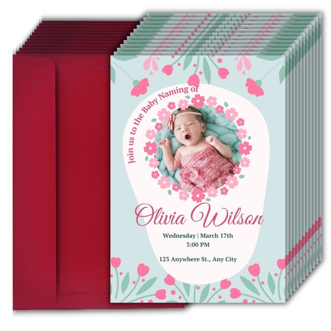 Customised Baby Naming Ceremony Photo Invitation Cards Pack of 12 with Envelopes