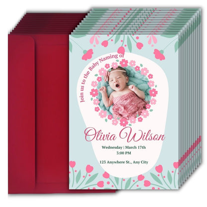 Customised Baby Naming Ceremony Photo Invitation Cards Pack of 12 with Envelopes