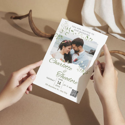 Custom Wedding Invitation Card with Couple Photo | Pack of 12 | One side Printed | Envelopes Included