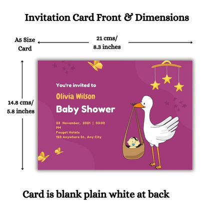 Customised Baby Shower Ceremony Invitation Cards Pack of 12 with Envelopes