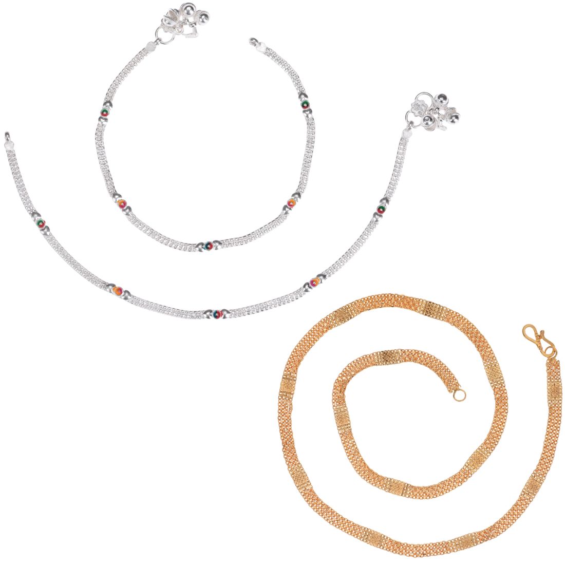 Silver Plated Anklets & 22 inch Gold Plated Chain