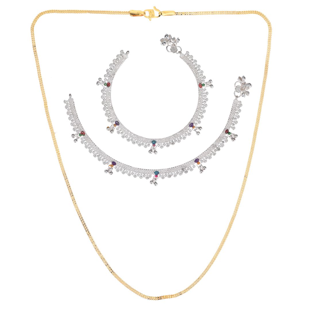Silver Plated Anklets & 22 inch Gold Plated Chain