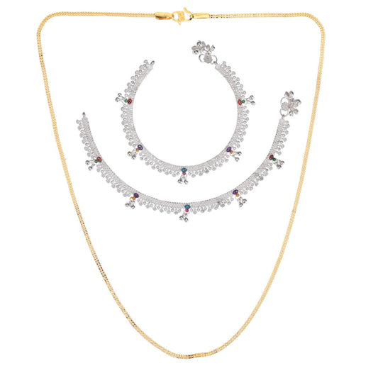 Silver Plated Anklets & 22 inch Gold Plated Chain