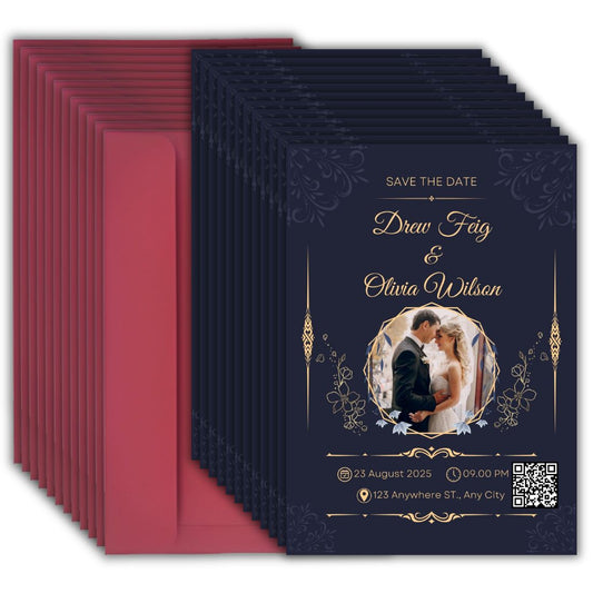 Custom Wedding Invitation Card with Couple Photo | Pack of 12 | One side Printed | Envelopes Included