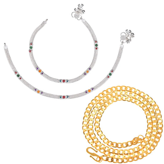 Silver Plated Anklets & 22 inch Gold Plated Chain