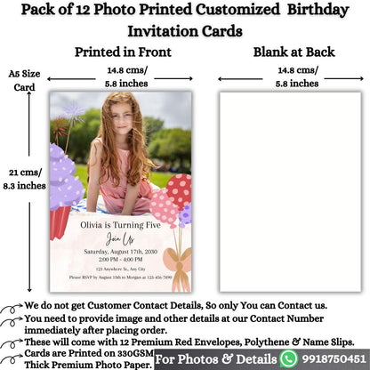 Custom Birthday Invitation Card for Kids with Envelopes | Pack of 12 | One side Printed