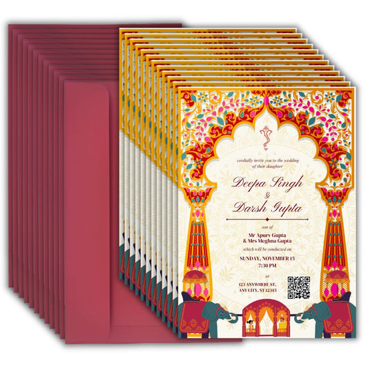 Custom Wedding Invitation Cards with Envelopes | Pack of 12 | One side Printed