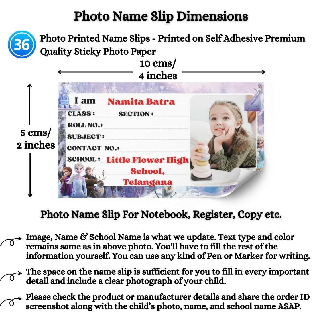 Kids Photo Name Slips Pack of 36