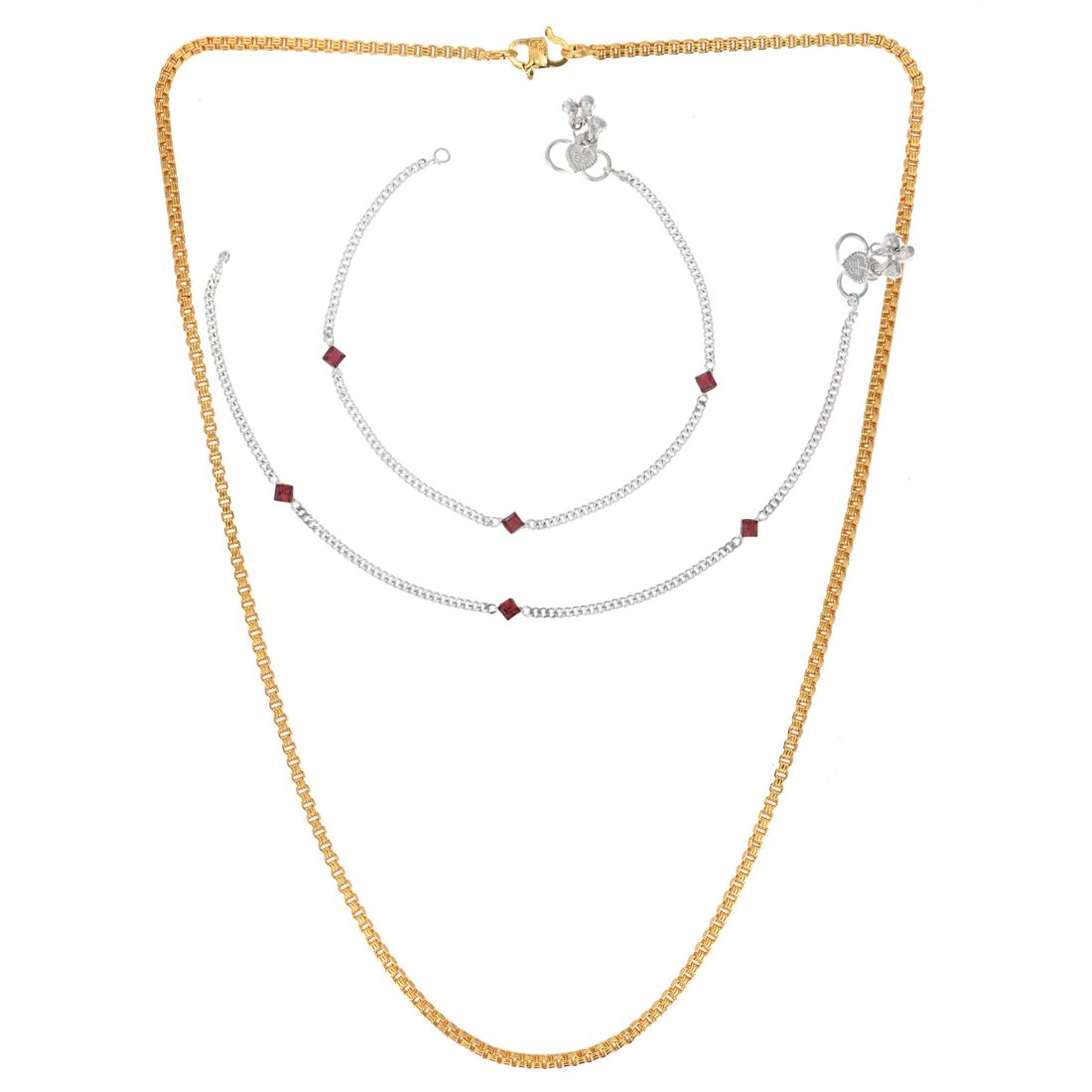 Silver Plated Anklets & 22 inch Gold Plated Chain