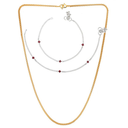 Silver Plated Anklets & 22 inch Gold Plated Chain