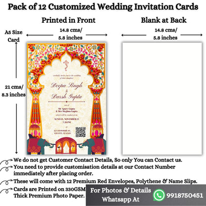 Custom Wedding Invitation Cards with Envelopes | Pack of 12 | One side Printed