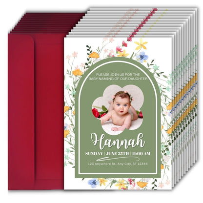 Customised Baby Naming Ceremony Photo Invitation Cards Pack of 12 with Envelopes