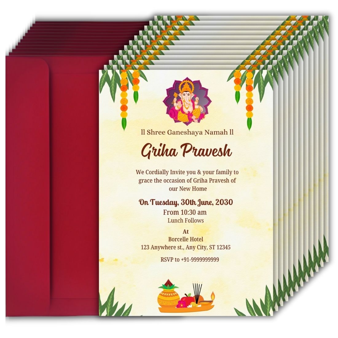 Customized Housewarming Invitation Cards, Pack of 12 Personalized 5.8x8.3 Inch with Premium Red Envelopes